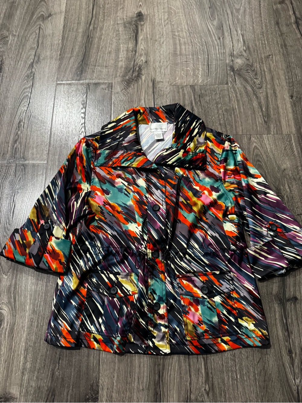 Draper’s & Damon’s Colorful Abstract Print Button-Front Jacket adjustable waist